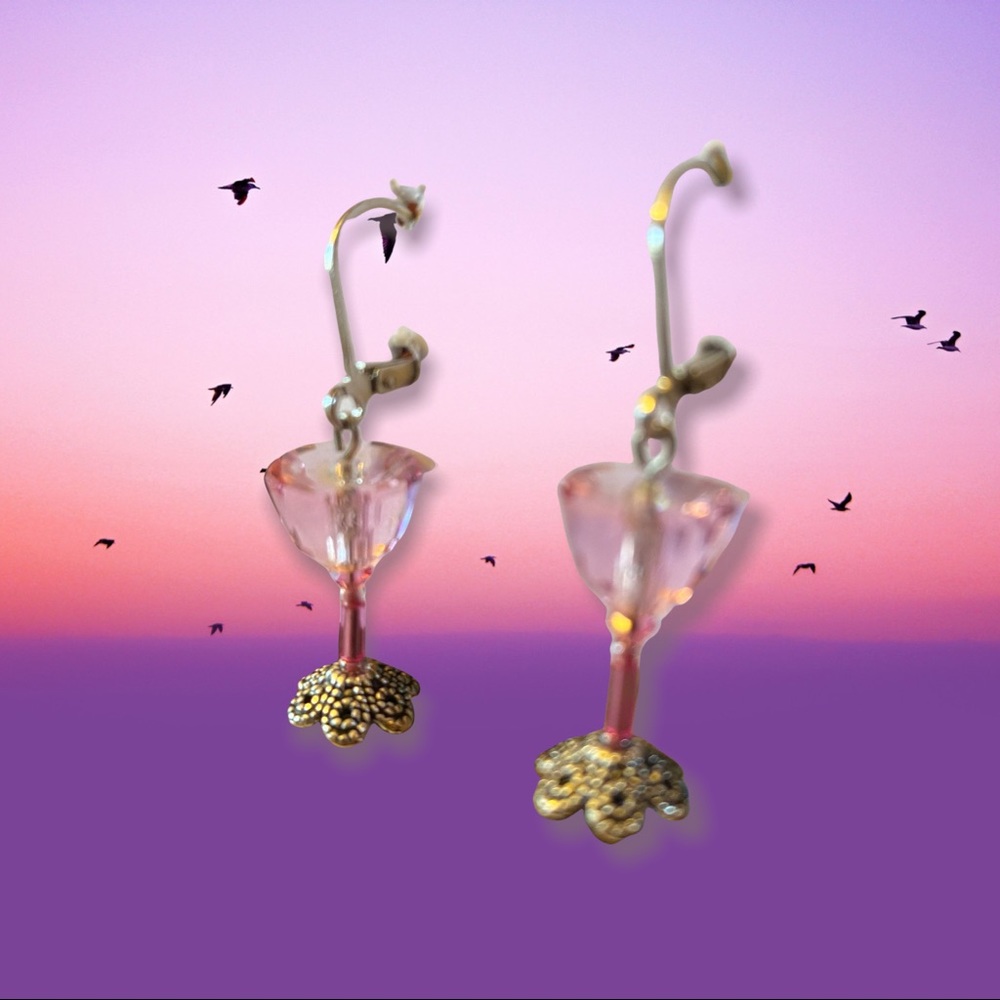 NWT Handmade wine glass earringsSwarovski crystals stainless steel french hooks